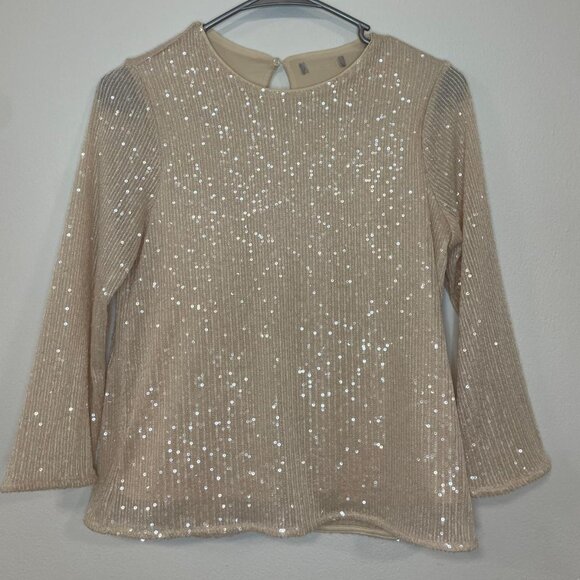 LOFT White Sequin 3/4 Sleeve Top Size XS - Picture 1 of 4